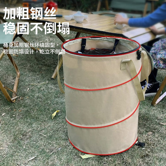 Outdoor Collapsible Camping Trash Can with Lid Garden Picnic Camping Storage Barrel Large Capacity Portable Storage Bag