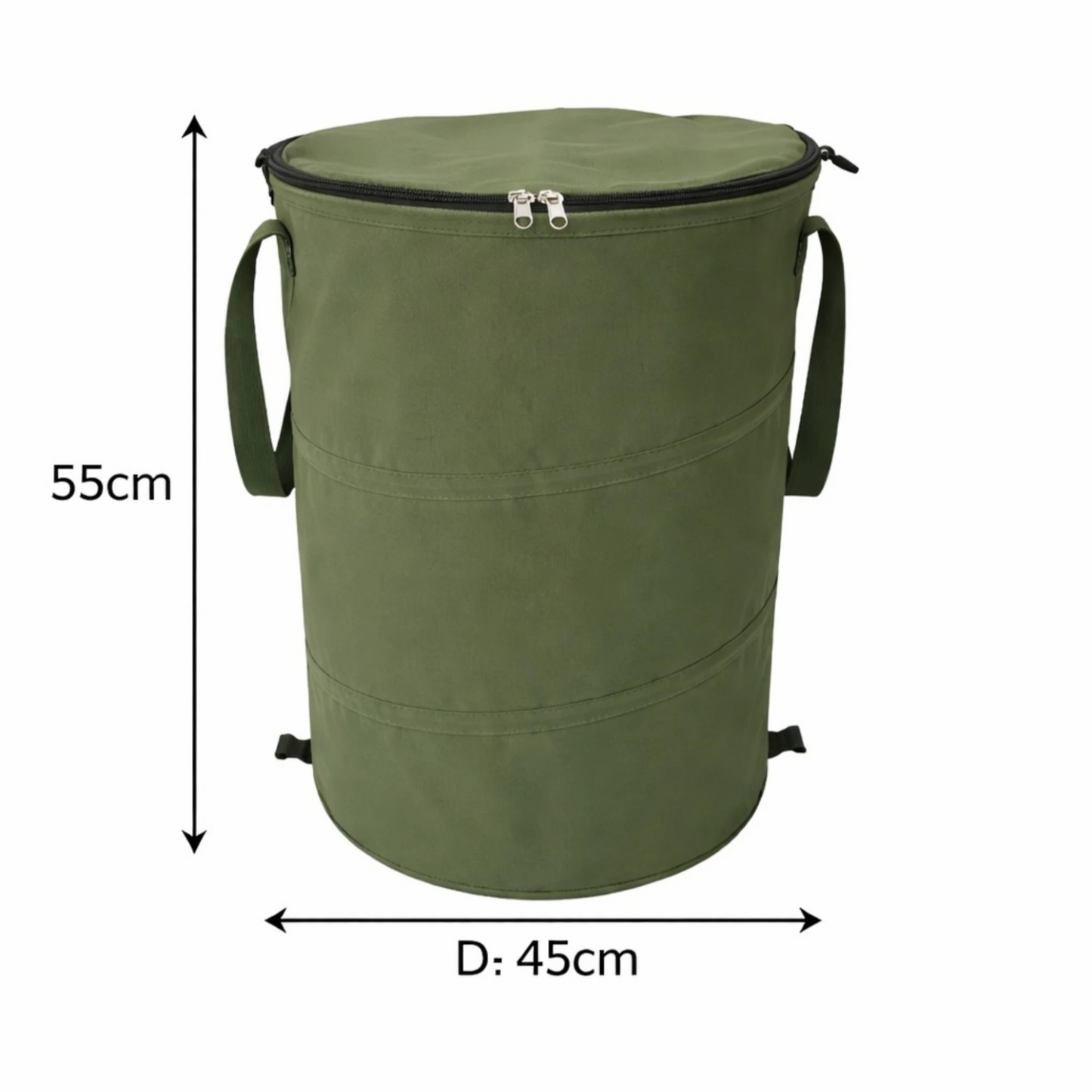 productfoto van een opvouwbare prullenbak van 90liter in Groen met ritsbare deksel