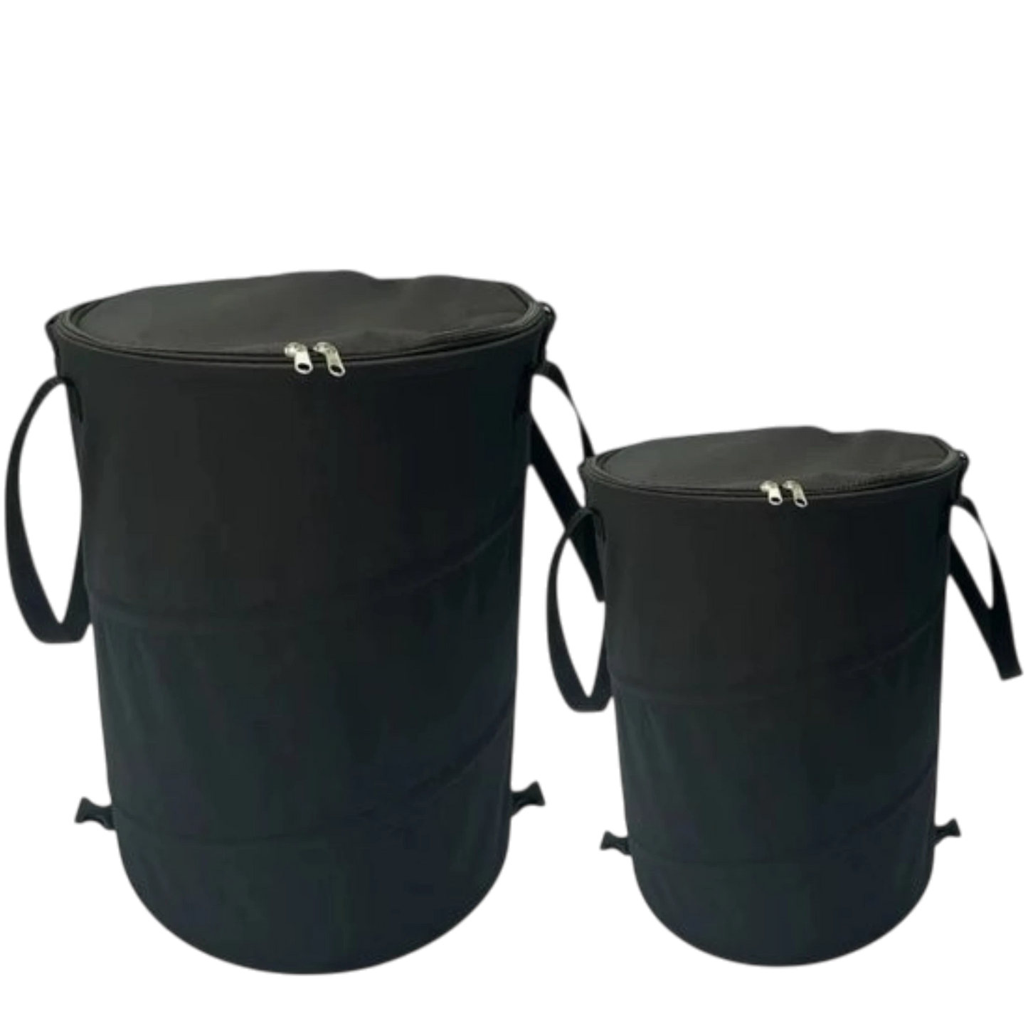 productfoto van een opvouwbare prullenbak van 90liter en 60liter  in zwart met deksel met rits