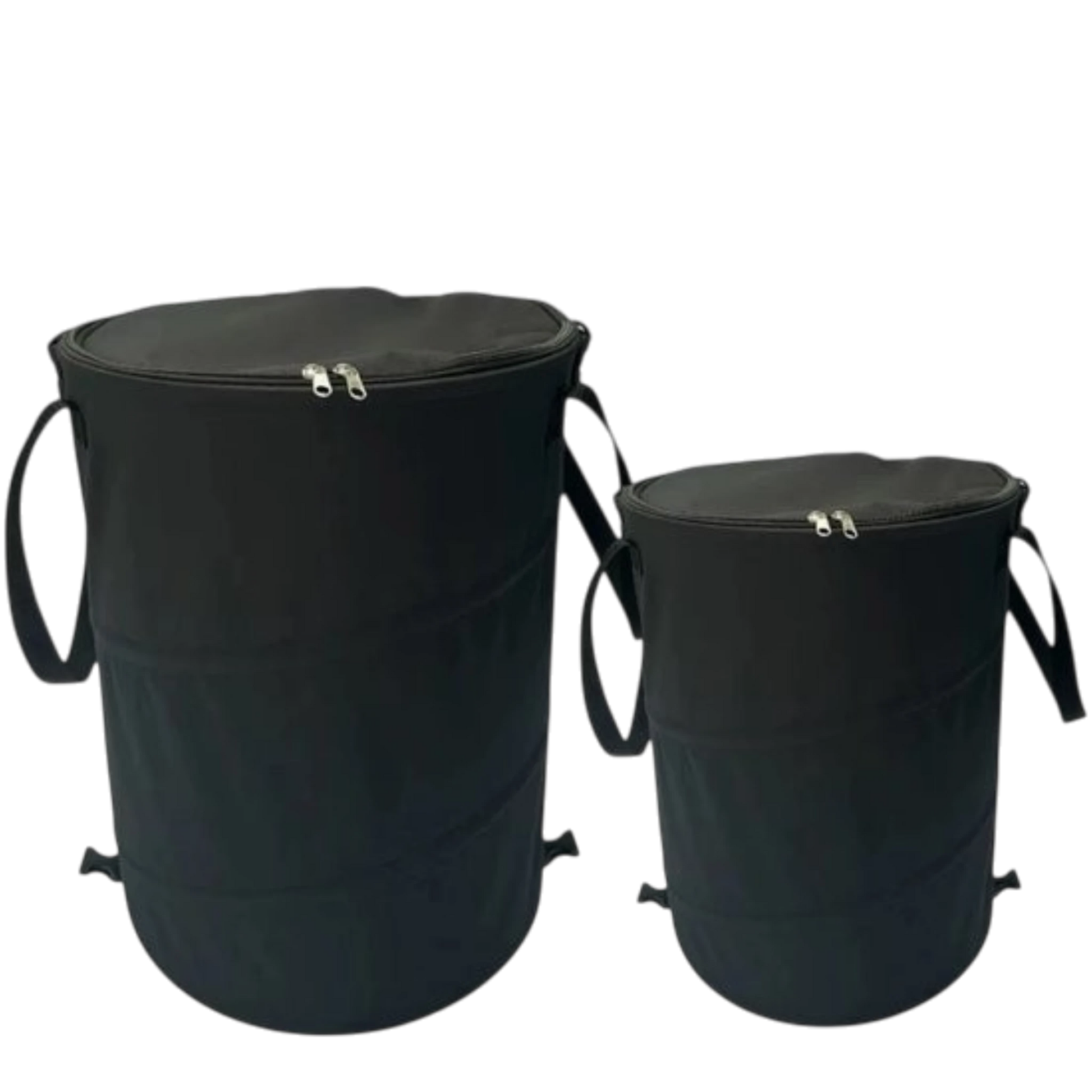 productfoto van een opvouwbare prullenbak van 90liter en 60liter  in zwart met deksel met rits