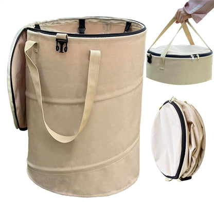 Outdoor Camping Folding Trash Can, Thickened Picnic Oxford Cloth Garden Portable Barbecue Leaf Elastic Bin with Lid