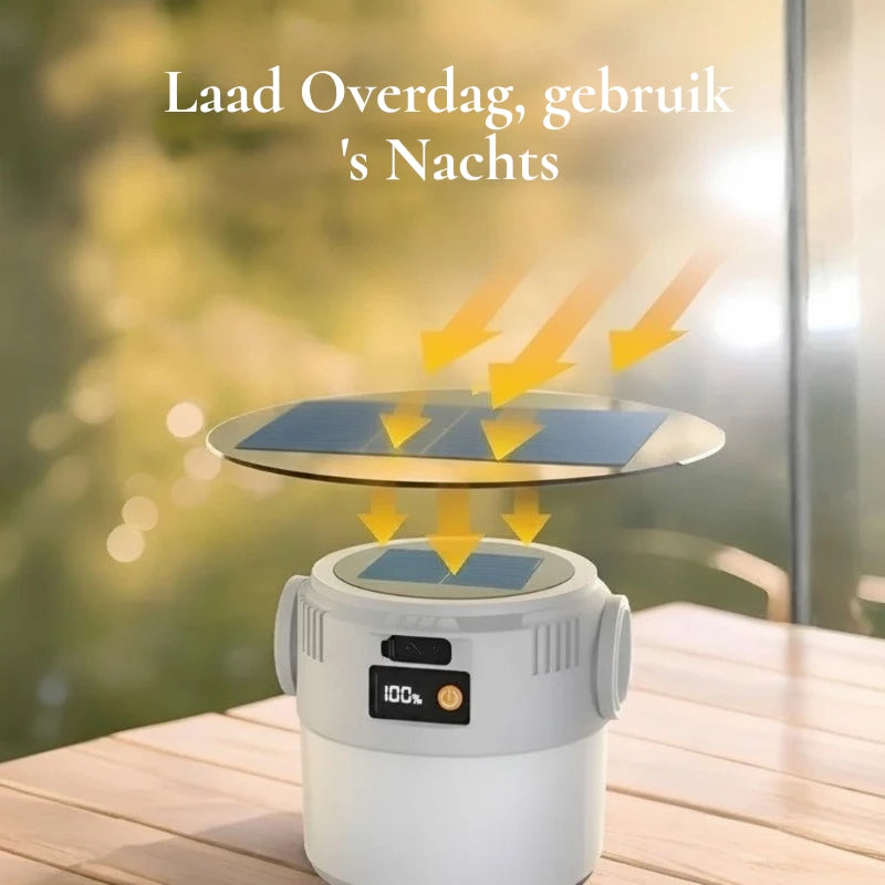 Oplaadbare LED Kampeerlamp – Solar & USB | Draagbaar Tentlicht