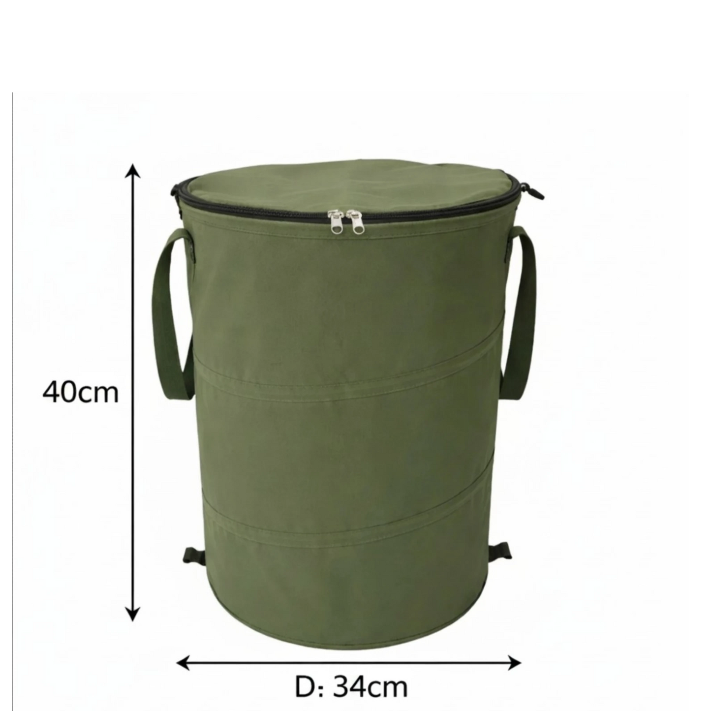 productfoto van een opvouwbare prullenbak van 60liter in Groen met ritsbare deksel