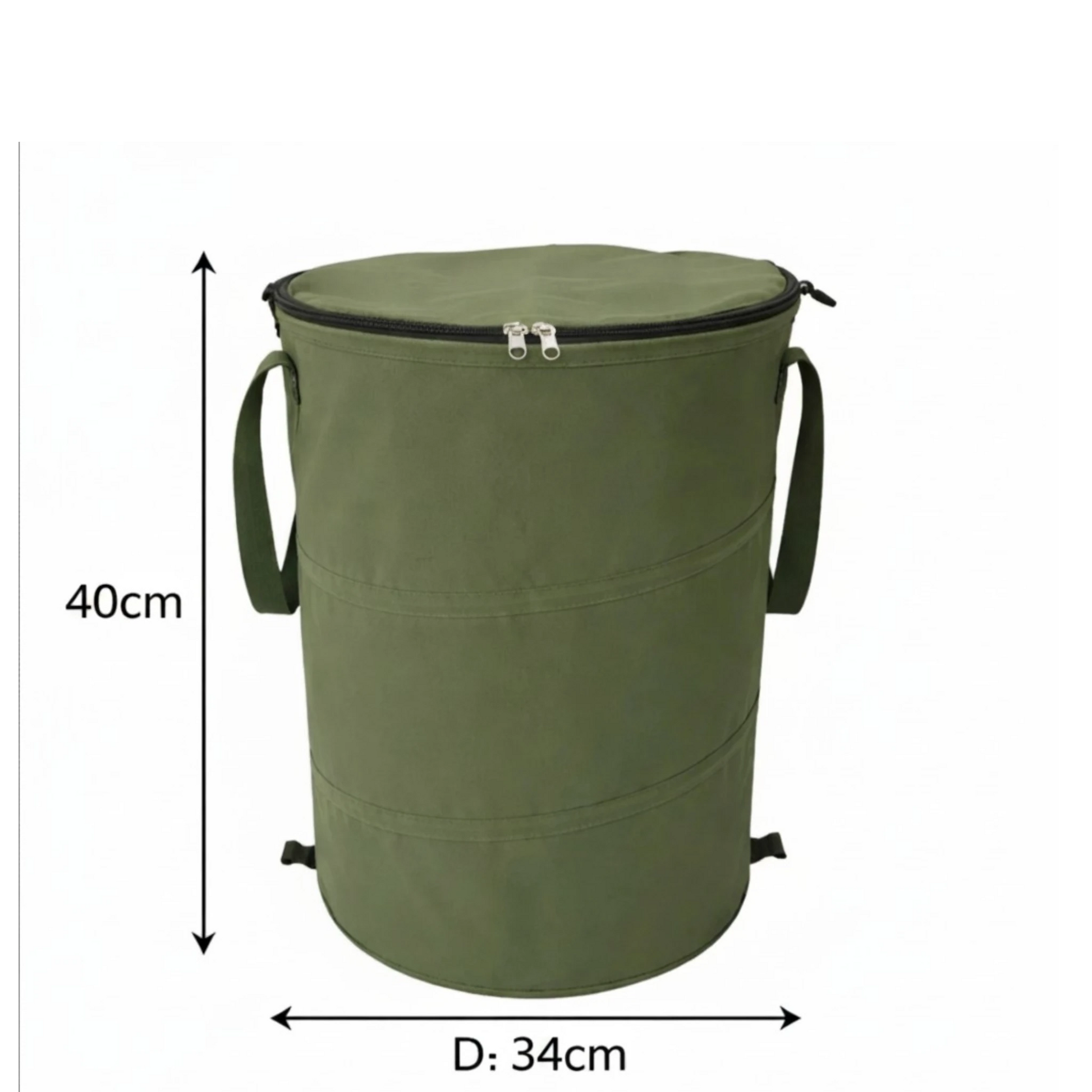 productfoto van een opvouwbare prullenbak van 60liter in Groen met ritsbare deksel