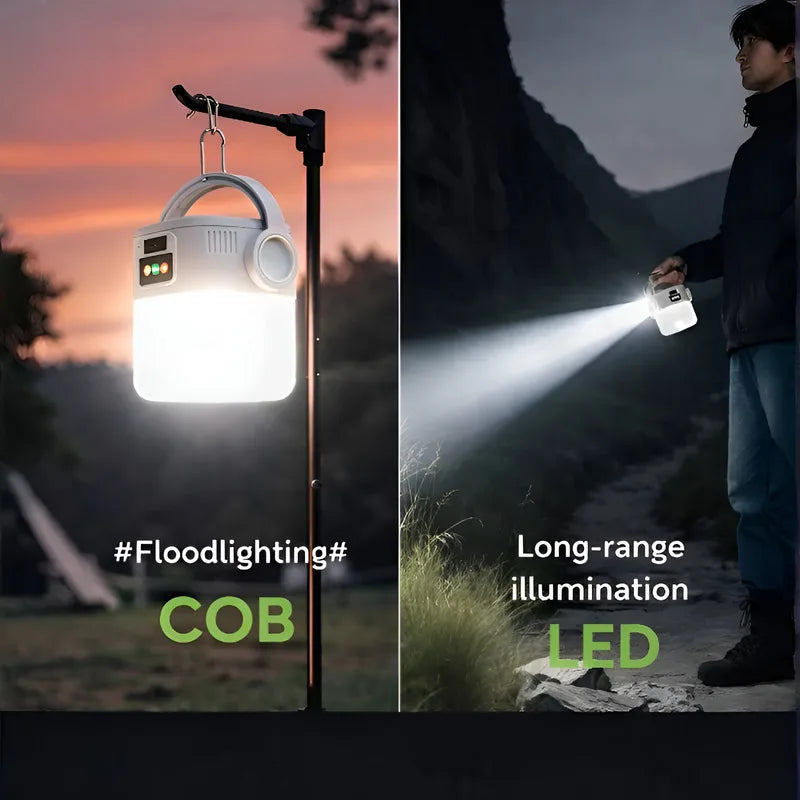 indicatie van de functie van de lamp, als zaklamp en hanglamp